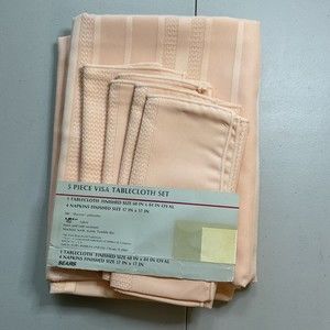 NEW 60 x 84 OVAL Tablecloth & 4 Napkins PEACH Visa by Milliken Spring Summer